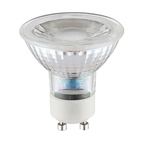 LED žárovka, keramika bílá, chrom, sklo průhledné, Ø50, 1xGU10 LED 5W 230V, 345lm, 3000K.