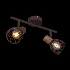 Nástěnné svítidlo, kov v barvě imitující rez, kov imitace dřeva, DxV: 30x16cm, bez žárovek 2xE14, 40W 230V