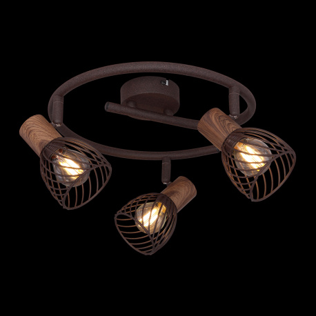 Stropní svítidlo, kov v barvě imitující rez, kov imitace dřeva, Ø28cm, V:16cm, bez žárovek 3xE14, Max. 40W 230V