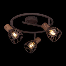 Stropní svítidlo, kov v barvě imitující rez, kov imitace dřeva, Ø28cm, V:16cm, bez žárovek 3xE14, Max. 40W 230V
