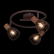 Stropní svítidlo, kov v barvě imitující rez, kov imitace dřeva, Ø28cm, V:16cm, bez žárovek 3xE14, Max. 40W 230V