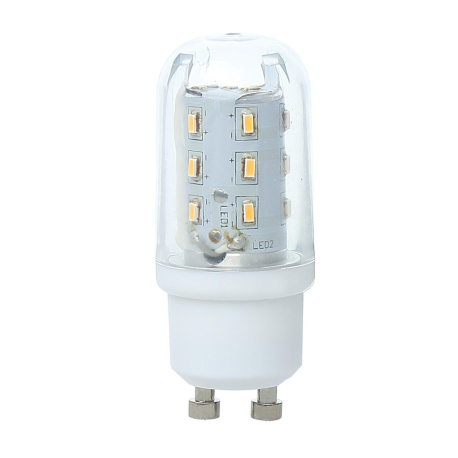 LED žárovka, plast bílý, sklo průhledné, Mini, Ø2,5cm, V:6,1cm, 1xGU10 LED 4W 230V, 400lm, 3000K.