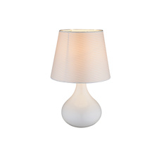 Stolní lampa, keramika bílá, textil bílý, kabel 1,2m, vypínač, Ø17cm, V:27cm, bez žárovky 1xE14, max. 40W 230V.