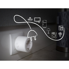 SMART zásuvka/adaptér, plast bílý, kompatibilní s Google Assistant a Alexa, vypínač, Ø6cm, V:7cm, Typ F - (Schuko) zásuvka bez uzemňovacího kolíku (pro země DE,AT,IT,HU,LT,EE,LV,UA ,SI,RO,BG,MD,RU..)