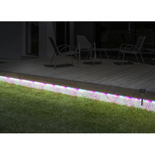 Solární řetěz plast černý, čirý, satinovaný, vypínač, vč. baterie 400mAh 3,2V, IP44, 60 LED/m, 8 funkcí, D:3000mm, délka kabelu 1500mm, vč. 60x LED 0,1W 3V, červená, včetně 60x LED 0,1W 3V, zelená, kromě 60x LED 0,1W 3V, modrá