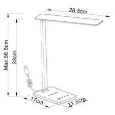 Stolní lampa, černý plast, imitace kůže, vypínač, fixace barev, dotykový stmívač, DxŠxV: 42x12x57cm, včetně 1xLED 6W 230V, 20-350lm, změna barvy světla 3000-4500-6500K