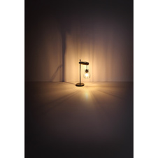 Stolní lampa, černý kov, dřevo přírodní, černý kov, vypínač, DxŠxV: 33x18x55cm, bez žárovky 1xE27, max. 40W 230V