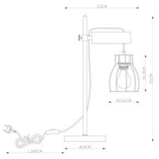 Stolní lampa, černý kov, dřevo přírodní, černý kov, vypínač, DxŠxV: 33x18x55cm, bez žárovky 1xE27, max. 40W 230V