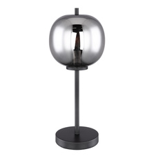 Stolní lampa, černý kov, kouřové sklo, vypínač, Ø19cm, V:45cm, bez žárovky 1xE14, max. 40W 230V