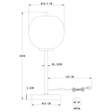 Stolní lampa, černý kov, kouřové sklo, vypínač, Ø19cm, V:45cm, bez žárovky 1xE14, max. 40W 230V