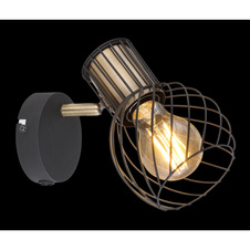 Nástěnné svítidlo, kov černý zlatý, kov černý, vypínač, ŠxV: 12x17cm, H:16cm, bez žárovky 1xE27, max. 40W 230V