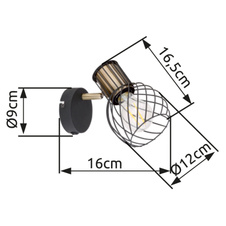 Nástěnné svítidlo, kov černý zlatý, kov černý, vypínač, ŠxV: 12x17cm, H:16cm, bez žárovky 1xE27, max. 40W 230V
