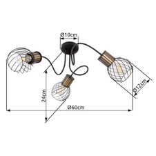 Stropní svítidlo, kov černý zlatý, kov černý, Ø60cm, V:24cm, bez žárovek 3xE27, max. 40W 230V