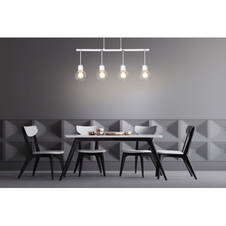 Závěsné svítidlo, chrom bílý matný, kov bílý matný, chrom, textil bílý kabel, DxŠxV: 870x120x1200, bez žárovek 4xE27, max. 40W 230V