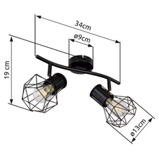 Nástěnné svítidlo, kov černý, DxŠxV: 34x13x19cm, bez žárovek 2xE27, max. 40W 230V