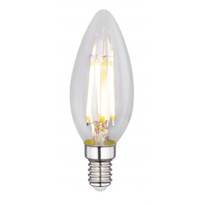 LED žárovka, průhledná, svíčkový tvar, Ø35, V: 98, 1xE14 LED 4W 230V, 400lm, 3000K.