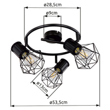 Stropní svítidlo, kov černý, Ø29cm, V: 19cm, bez žárovek 3xE27, max. 40W 230V