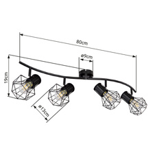 Stropní svítidlo, kov černý, nastavitelné, DxŠxV: 80x23x19cm, bez žárovek 4xE27, max. 40W 230V