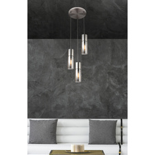 Závěsné svítidlo, nikl, kouřové sklo, textilní kabel černý a bílý, Ø30cm, V:150cm, bez žárovek 3xE27, max. 25W 230V