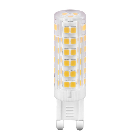 LED žárovka, plast bílý, plast průhledný, Ø1,5cm V:6cm, 1xG9 LED 3.5W 230V, 400lm, 3000K.