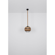 Závěsné svítidlo, kov černý, hnědé konopné lano, Ø30cm, V:120cm, bez žárovky 1xE27, max. 60W 230V