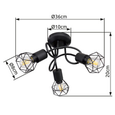 Stropní svítidlo, černý kov, Ø36cm, V:20cm, bez žárovek 3xE14, max. 40W 230V