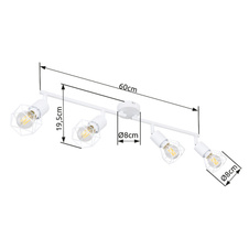 Stropní svítidlo, kov bílý, nastavitelné, DxŠxV: 60x8x20cm, bez žárovek 4xE14, max. 40W 230V