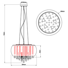 Závěsné svítidlo, chrom, sklo chromové, skleněné křišťály průhledné, Ø440, V: 1200, bez žárovek 5xE14, max. 25W 230V