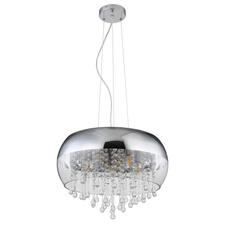 Závěsné svítidlo, chrom, sklo chromové, skleněné křišťály průhledné, Ø440, V: 1200, bez žárovek 5xE14, max. 25W 230V
