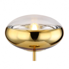 Stolní svítidlo, kov zlatý, sklo zlaté a průhledné, kabel 1.5m, vypínač, Ø300, V: 530, bez žárovky 1xE27, max. 60W 230V