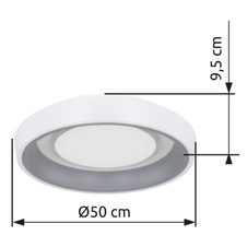 Stropní svítidlo, kov bílý, akryl antracit, bílá, noční světlo, funkce paměti, stmívatelné, dálkové ovládání, fixace barev, Ø50cm, V:10cm, včetně 1xLED 46W 230V, 240-2800lm, změna barvy světla 3000-6000K