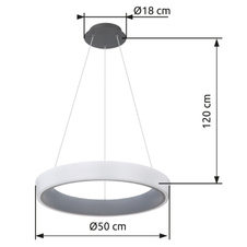 Závěsné svítidlo, kov antracit, akryl antracit, bílá, noční světlo, funkce paměti, stmívatelné, dálkové ovládání, fixace barev, Ø50cm, V:120cm, 1xLED 36W 230V, 144-2180lm, změna barvy světla 3000-6000K