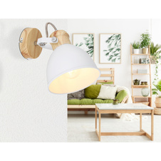 Nástěnné svítidlo, kov bílý, kov imitace dřeva, vypínač, ŠxV: 15x19cm, H:19cm, bez žárovky 1xE27, max. 40W 230V