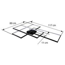 Stropní svítidlo, kov černý, plast bílý, přepínatelné nástěnným vypínačem, stmívatelné, dálkové ovládání, fixace barev, DxŠxV: 80x117x11cm, LED 80W 230V, 1000-10000lm zdroj, 300-2800lm výstup, změna barvy světla 3000-4500-6000K
