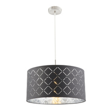Závěsné svítidlo, kov nikl matný, textil šedý, stínidlo s dekorativním děrováním, Ø40cm, V:140cm, bez žárovky 1xE27, max. 60W 230V.