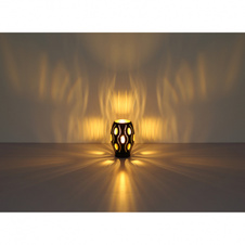 Stolní svítidlo, kov černý, zlatý, akrylové křišťály průhledné s dekorativním děrováním, vypínač, Ø150, V: 230, bez žárovky 1xE27, max. 40W 230V