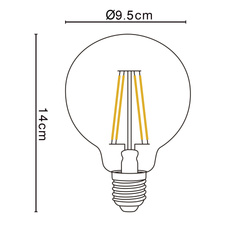 Žárovka, kov stříbrný, sklo jantár, Globe, stmívatelné, Ø9,5cm, V:14cm, 1xE27 LED 7W 230V, 670lm, 2700K