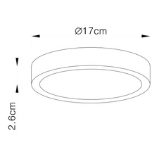 Stropní svítidlo, kov černý, akryl opál satin, Ø17cm, V:3cm, včetně 1xLED 22W 230V, 1800lm, 4000K