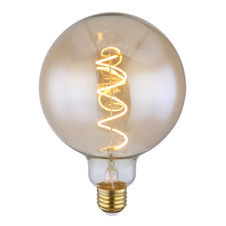 LED žárovka, zlatá, sklo jantar, E27 Edison, GLOBE, Ø12,5cm, V:17,5cm, 1xE27 LED 4,5W 230V, 200lm, 1800K.