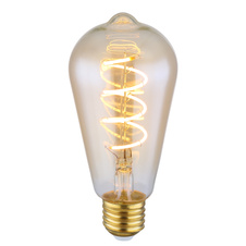 LED žárovka, zlatá, sklo jantar, E27 Edison, tvar hrušky, stmívatelná, Ø6,4cm, V:14cm, 1xE27 LED 4,5W 230V, 200lm, 1800K.