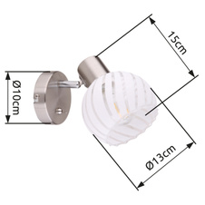 Nástěnné svítidlo, nikl, sklo průhledné bílé, vypínač, ŠxV: 13x15cm, H:16cm, bez žárovky 1xE27, max. 40W 230V