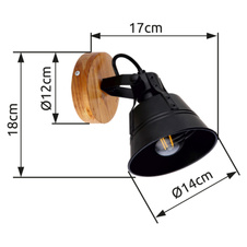 Nástěnné svítidlo, dřevo hnědé, kov černý matný, zlatý, dřevo dubový vzhled, ŠxV: 14x18cm, H:17cm, bez žárovky 1xE27, max. 60W 230V