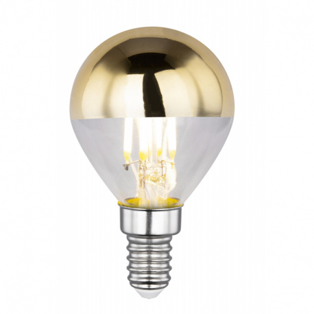 LED žárovka, průhledná, zlatý vrch skleněné banky, filament, Ø45, V: 79, E14 ILLU 4W 230V, 380lm, 2700K.