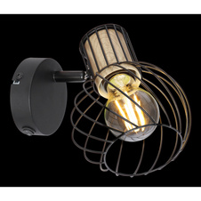 Nástěnné svítidlo, kov černý, kov imitace dřeva, vypínač, ŠxV: 12x17cm, V:16cm, bez žárovky 1xE27,max. 40W 230V
