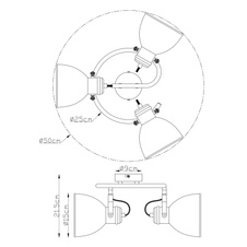 Stropní svítidlo, kov černý, kov v barvě imitující dřevo, hnědý, Ø25cm, V:22cm, bez žárovek 3xE27, max. 40W 230V