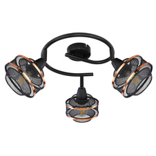 Stropní svítidlo, kov černý a zlatý, nastavitelné, Ø25cm, V:22cm, bez žárovek 3xE14, max. 40W 230V