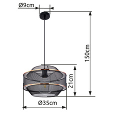 Závěsné svítidlo, kov černý a zlatý, Ø35cm, V:150cm, bez žárovky 1xE27, max. 60W 230V