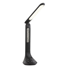 Nabíjecí stolní lampa, plast, černá, hodiny, kalendář, budík, s adaptérem, zapnutí dotykem, dotykový stmívač, včetně 3,7V 1200mAh Li-ion, ŠxV: 20x43cm, včetně 1xLED 4W 230V, 30-200lm, 4000K.