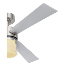 Stropní ventilátor, nikl, MDF stříbrný, průhledné sklo, akryl opál, motor 40W, 2 směry otáčení, 6 kroků, časovač, stmívatelné, dálk. ovládání, fixace barev, Ø1320, V: 420, včetně 1xLED 18W 230V, 990lm, změna barvy světla 3000-4000-6000K