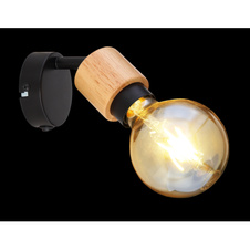 Nástěnné svítidlo, kov černý, světlé dřevo, vypínač, ŠxV: 8x10cm, H:15cm, bez žárovky 1xE27, max. 40W 230V